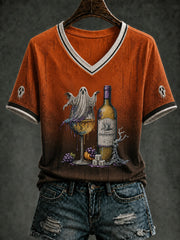 Women's Halloween Drink Up Printed V-neck T-shirt