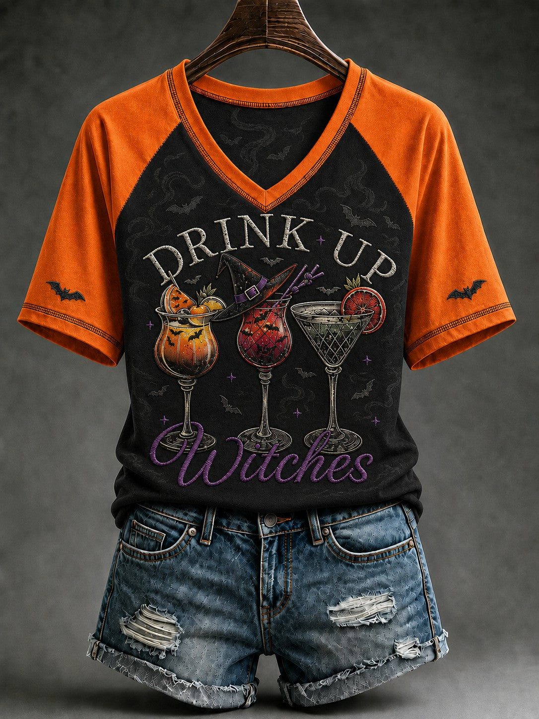 Women's Drink Up Witches Printed V-neck T-shirt