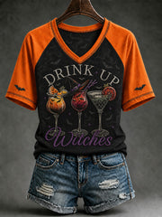 Women's Drink Up Witches Printed V-neck T-shirt