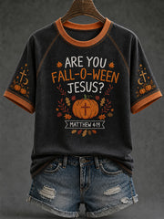 Women's retro faith theme Halloween element pattern printed casual short sleeve T-shirt