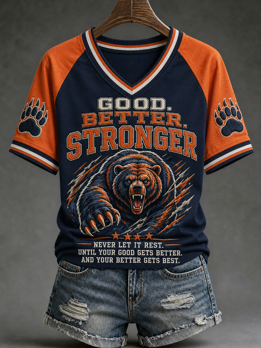 Women's Good Better Stronger Football Gameday Gift For Football Fans Casual V-Neck Tee