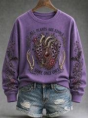Women's "All Plants Are Edible Some Only Once" Halloween Floral Print Casual Regular Sweatshirt