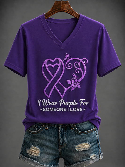 Women's Purple Art Printed V-neck T-shirt