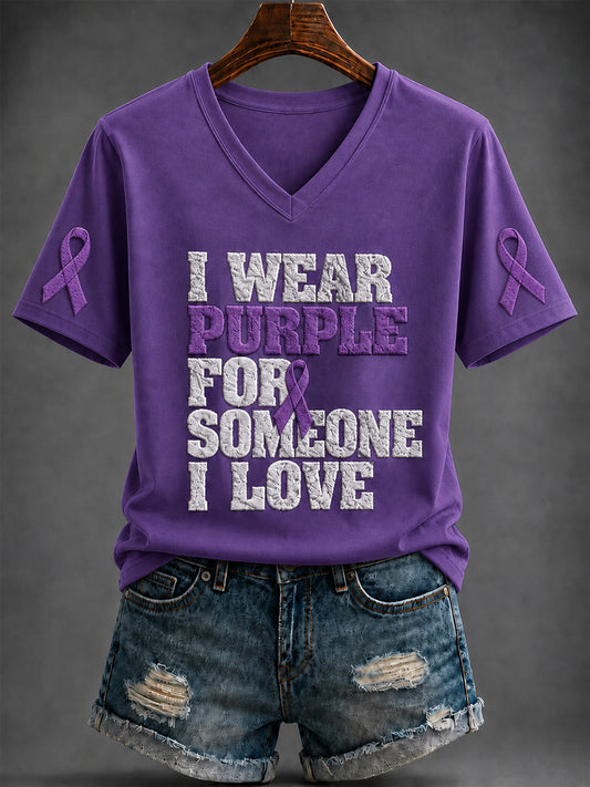 Women's Purple Art Printed V-neck T-shirt