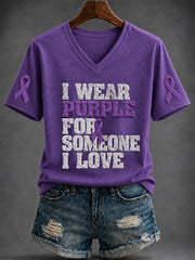 Women's Purple Art Printed V-neck T-shirt