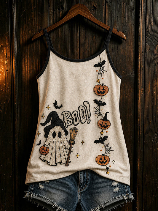 Women's Halloween Cute BOO Pattern Printed Casual Vest
