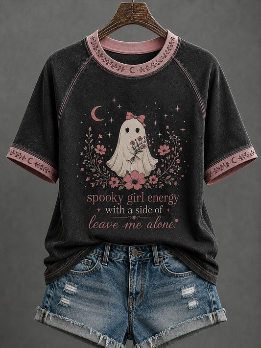 Women's Halloween Retro Cute Boo Pattern Printed Casual Short-Sleeve T-shirt