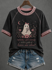 Women's Halloween Retro Cute Boo Pattern Printed Casual Short-Sleeve T-shirt