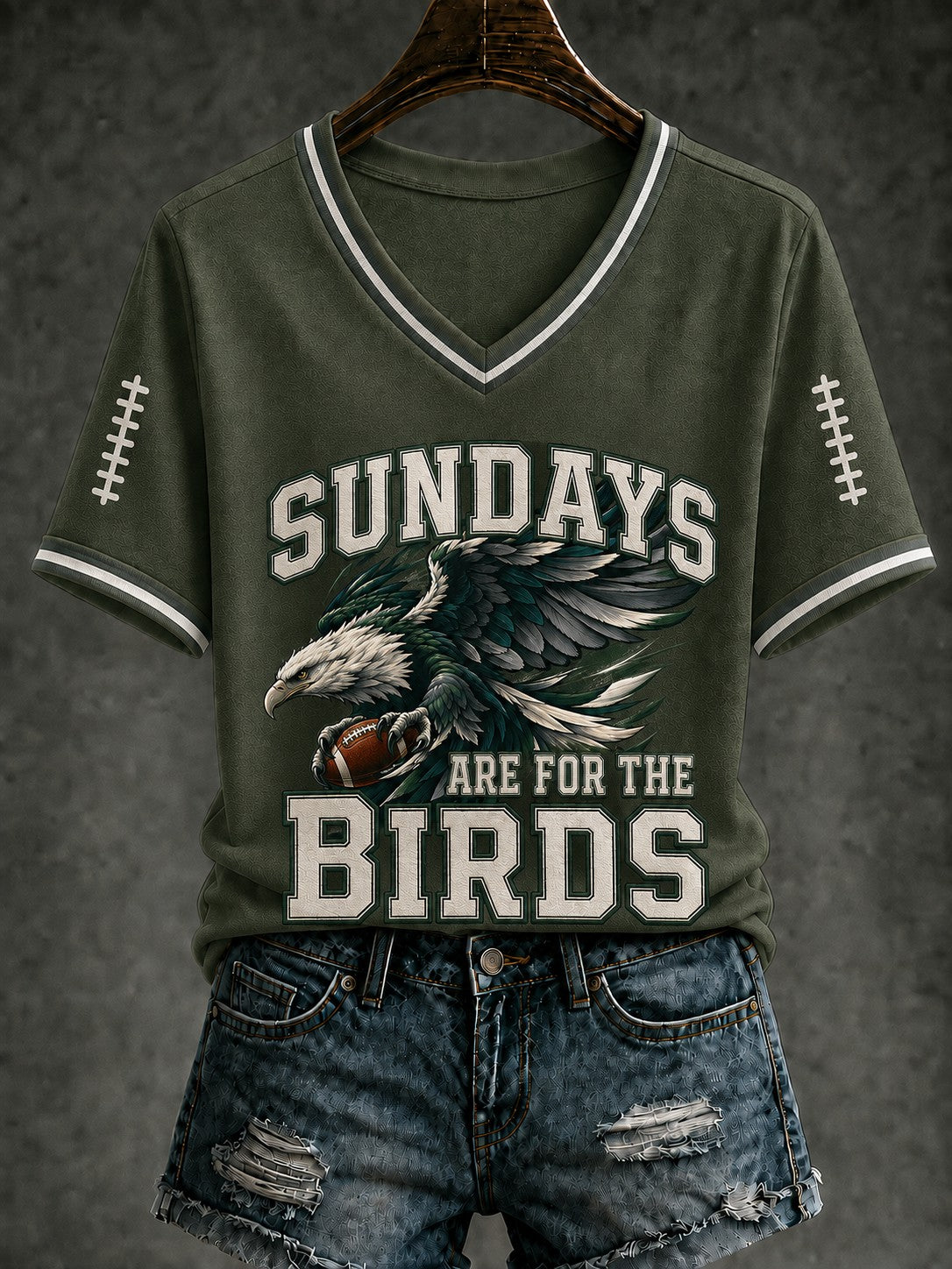 Women's Football Printed V-neck T-shirt