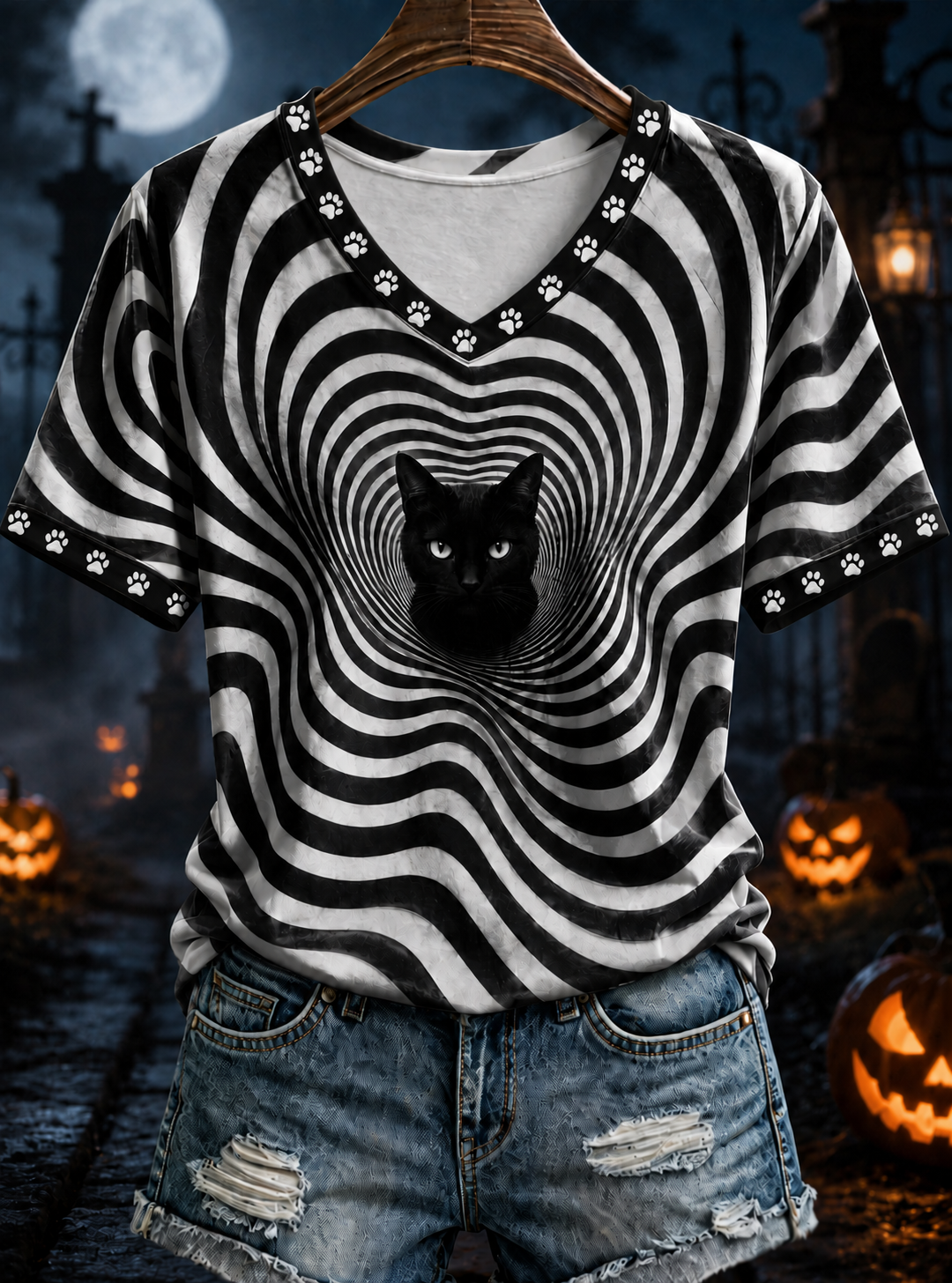 Women's Black Cat Stripes short-sleeved T-shirt