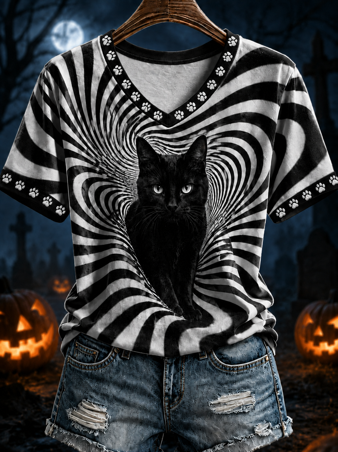 Women's Black Cat Stripes short-sleeved T-shirt