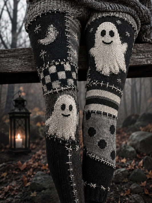 Women's Halloween Cute Ghost Patchwork Print Leggings