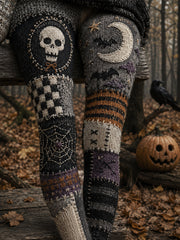 Women's Halloween Skull Patchwork Print Leggings