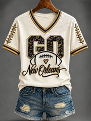 Women's America Football Printed V-neck T-shirt
