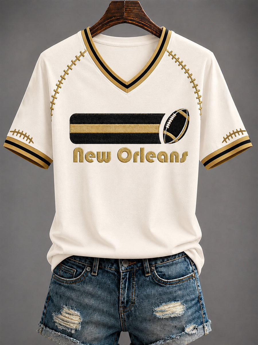 Women's America Football Printed V-neck T-shirt