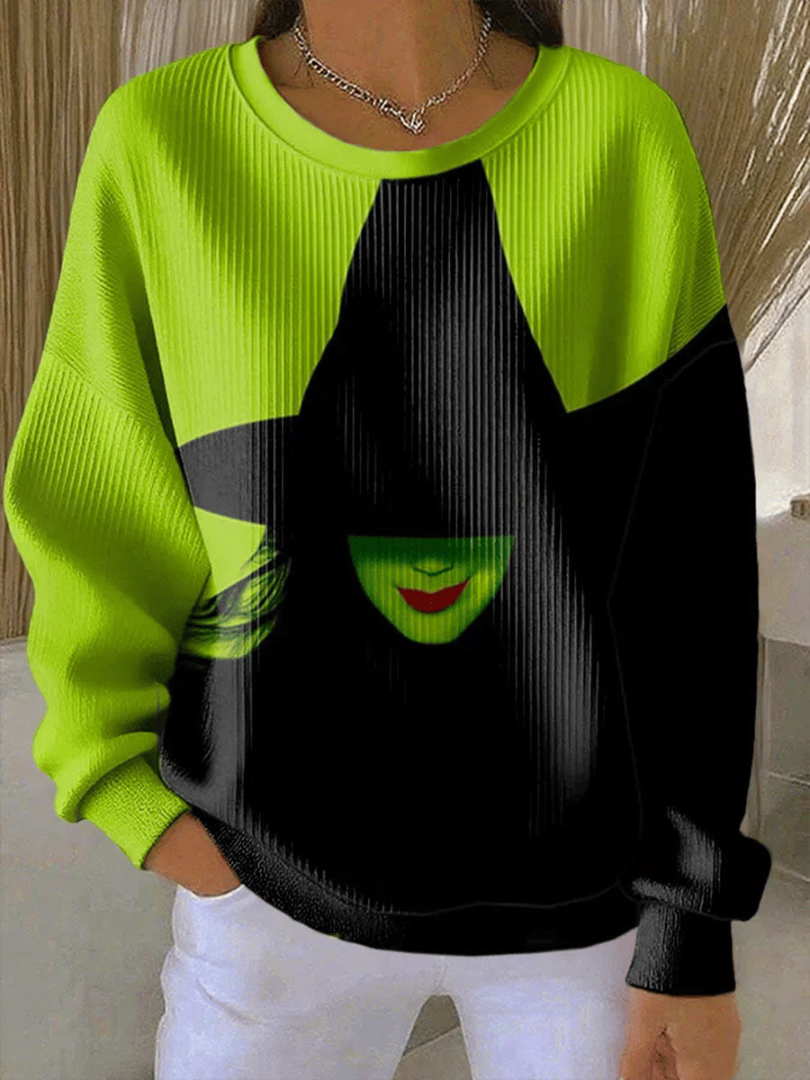 Women's Halloween Witch Ribbed Round-Neck Sweatshirt