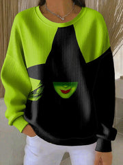 Women's Halloween Witch Ribbed Round-Neck Sweatshirt