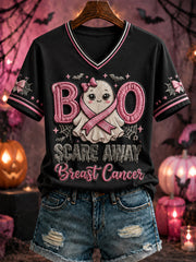 Women's “SCARE AWAY  Breast Cancer” Printed V-neck T-shirt