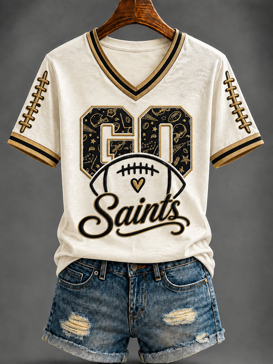 Women's America Football Printed V-neck T-shirt
