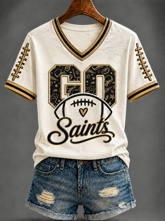 Women's America Football Printed V-neck T-shirt