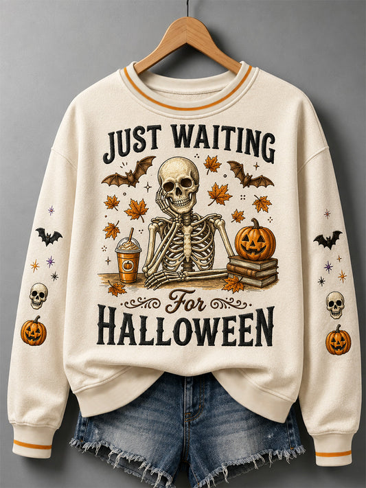 Women's Just Waiting For Halloween Print Casual Sweatshirt