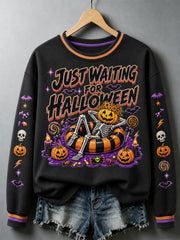 Women's Just Waiting For Halloween Print Casual Sweatshirt