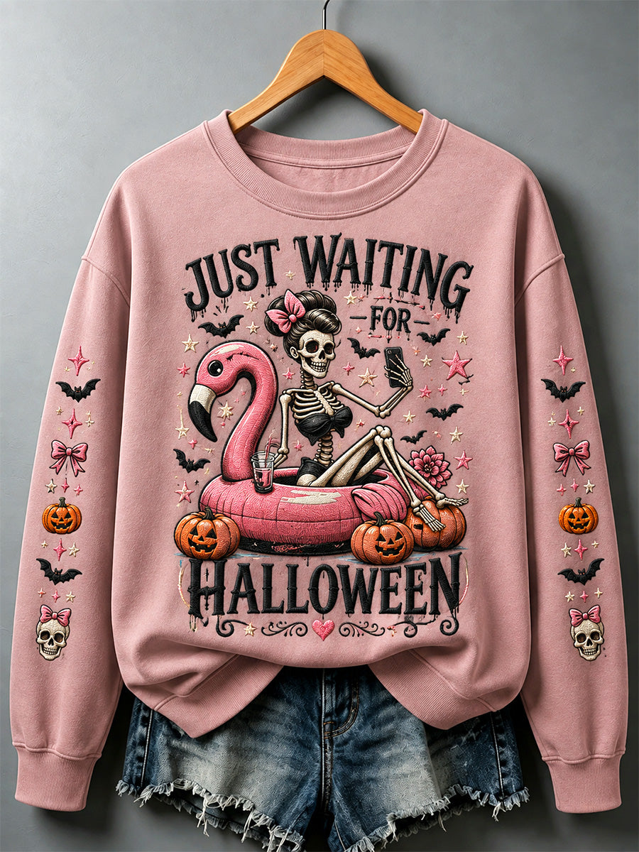 Women's Just Waiting For Halloween Print Casual Sweatshirt