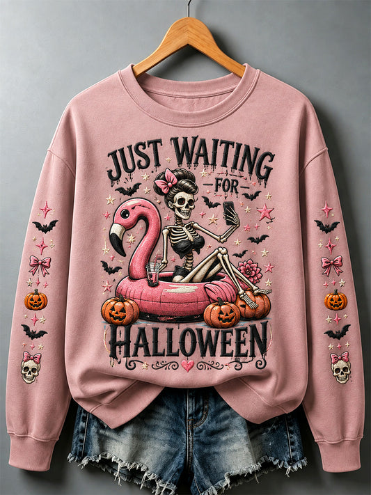 Women's Just Waiting For Halloween Print Casual Sweatshirt