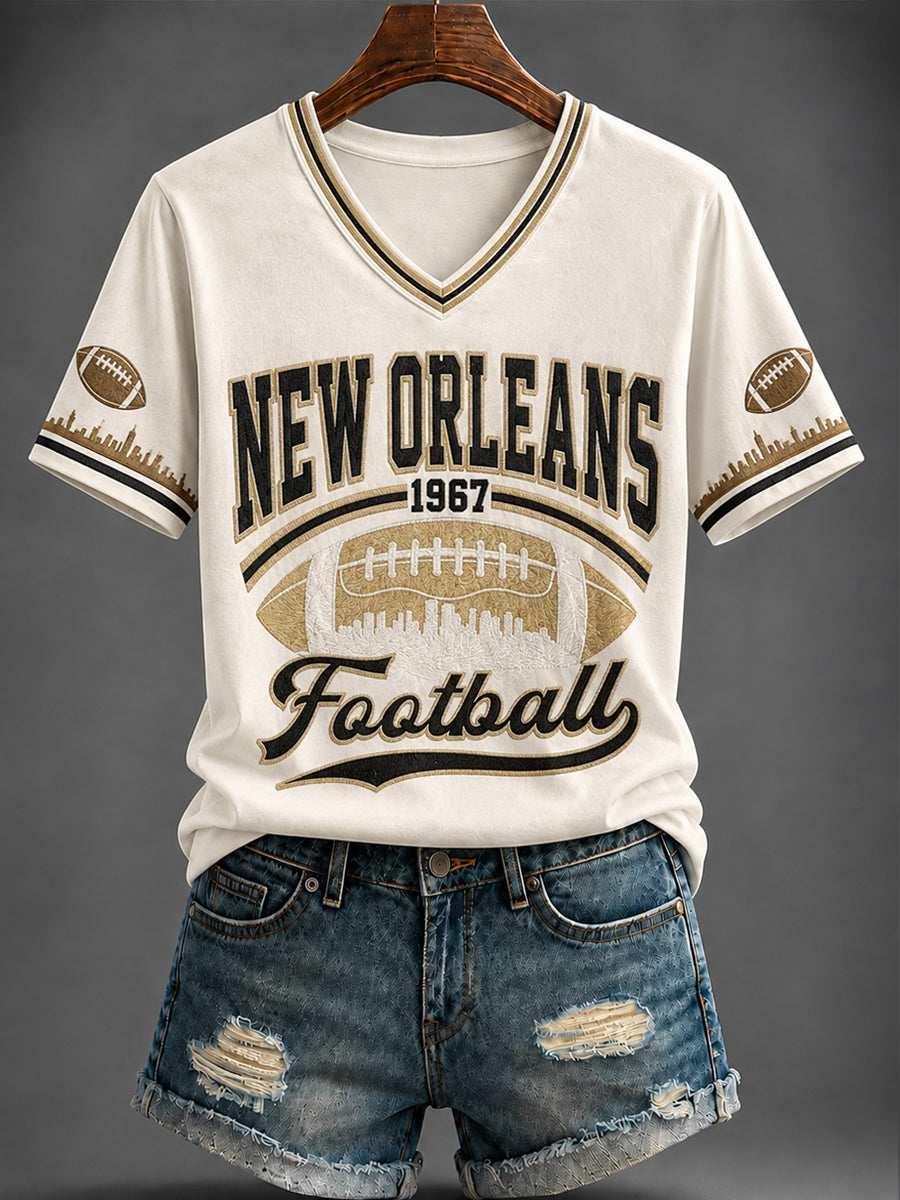 Women's America Football Printed V-neck T-shirt