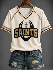 Women's America Football Printed V-neck T-shirt