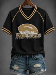 Women's America Football Printed V-neck T-shirt
