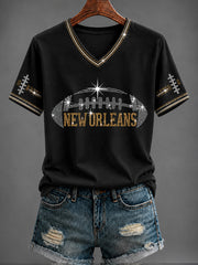 Women's America Football Printed V-neck T-shirt
