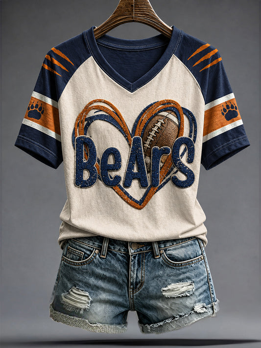Women's Chicago Football Lover Bears Art Printed T-shirt