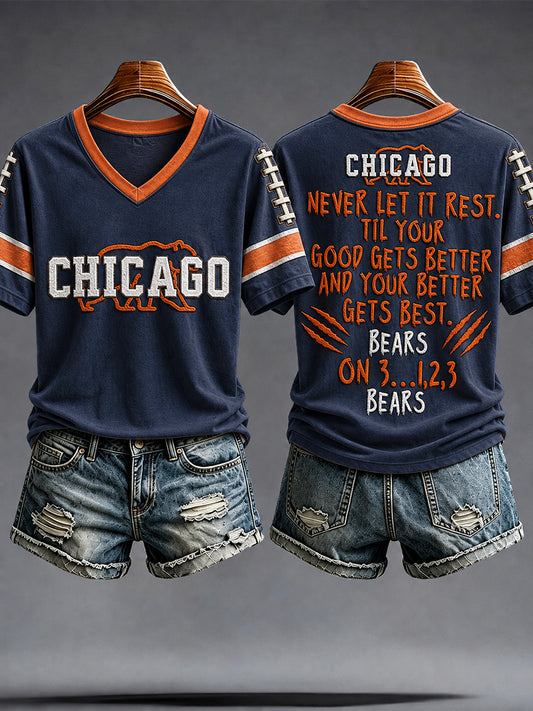 Women's Chicago Football Lover Bears Art Printed T-shirt