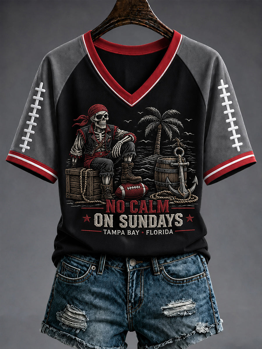 Women's Football Fan Print V-neck T-shirt