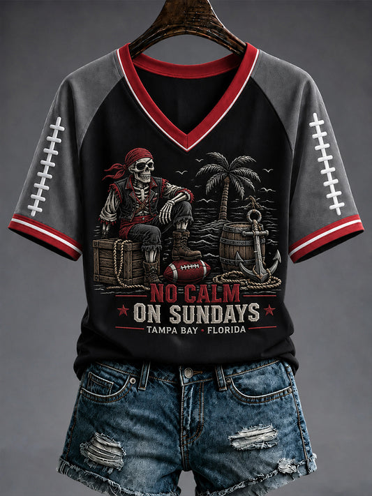 Women's Football Fan Print V-neck T-shirt