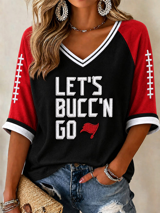 Women's Football Fan Print V-neck T-shirt