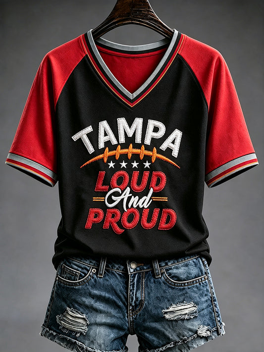 Women's Football Fan Print V-neck T-shirt