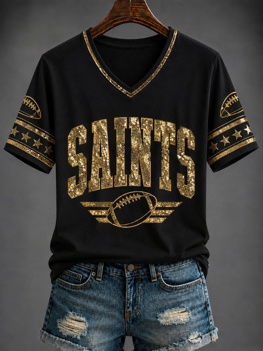 Women's America Football Printed V-neck T-shirt