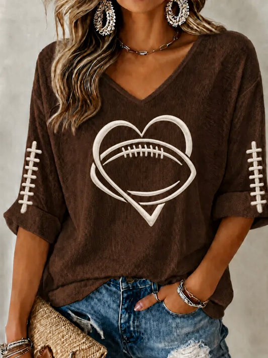 Women's Football Lovers Gameday Casual Half-Sleeve V-Neck Top