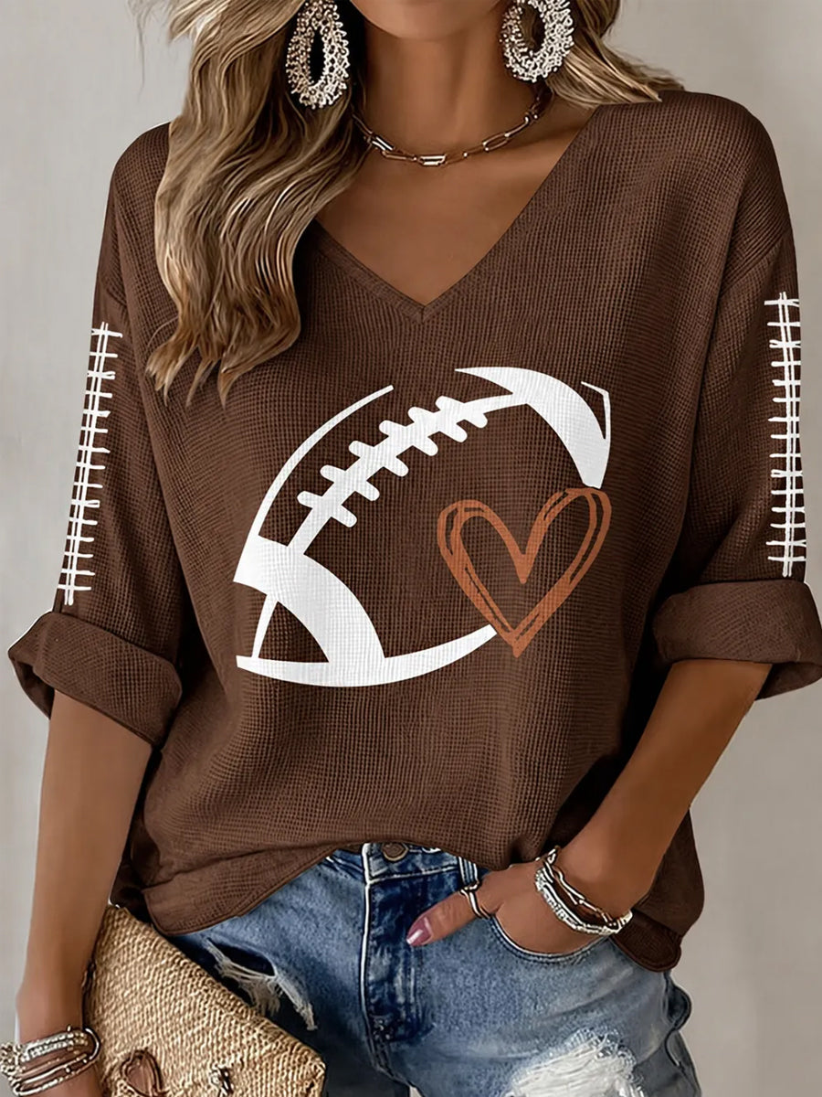 Women's Football Lovers Gameday Casual Half-Sleeve V-Neck Top