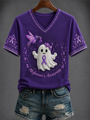 Women's Alzheimer's Disease Halloween Printed V-neck T-shirt