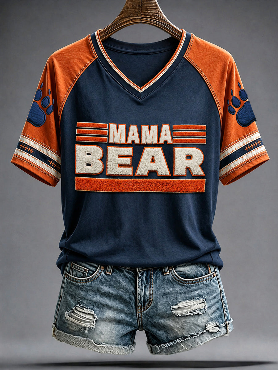 Women's Chicago Football Lover Bear Art Printed T-shirt