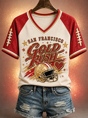 Women's Gold Rush Football Gameday Gift For Football Fans Casual V-Neck Tee