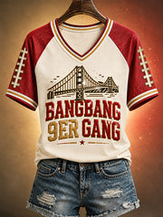Women's Bang Bang Niner Gang Football Gameday Gift For Football Fans Casual V-Neck Tee