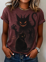 Women's Halloween Cat Short-sleeved T-shirt