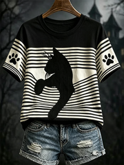 Women's Halloween Cat Short-sleeved T-shirt