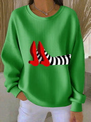 Women's Fun Halloween Witch Legs Ribbed Round-Neck Sweatshirt