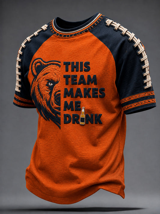 Men's Chicago Football Lover Bear Art Printed T-shirt