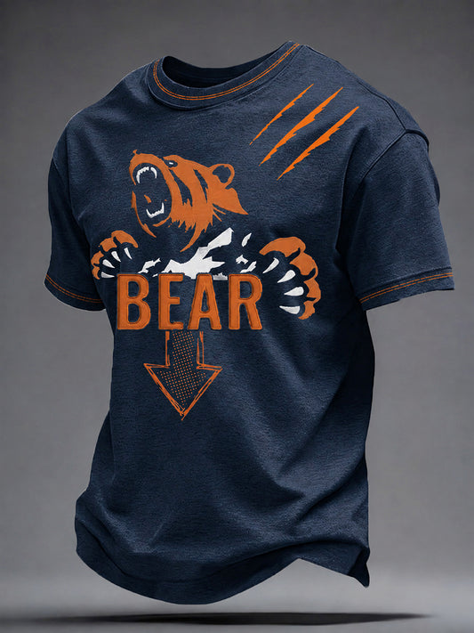 Men's Chicago Football Lover Bear Art Printed T-shirt